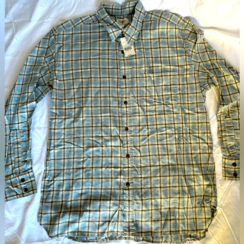 BRAND NEW JCREW BLUE PLAID BUTTON UP LONG SLEEVE DRESS SHIRT SIZE (M)